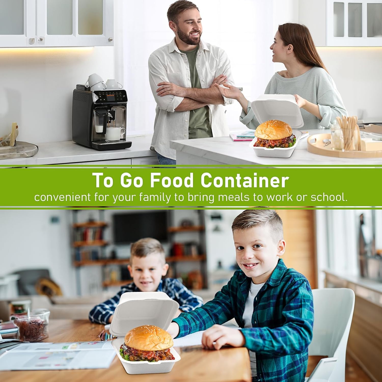 Clamshell Take Out Food Container 200 Pack, 6X6 inch Disposable To Go Boxes, Square Hinged Container for Food, Lunch, Dinner, Meal-Prep, Compostable (white)