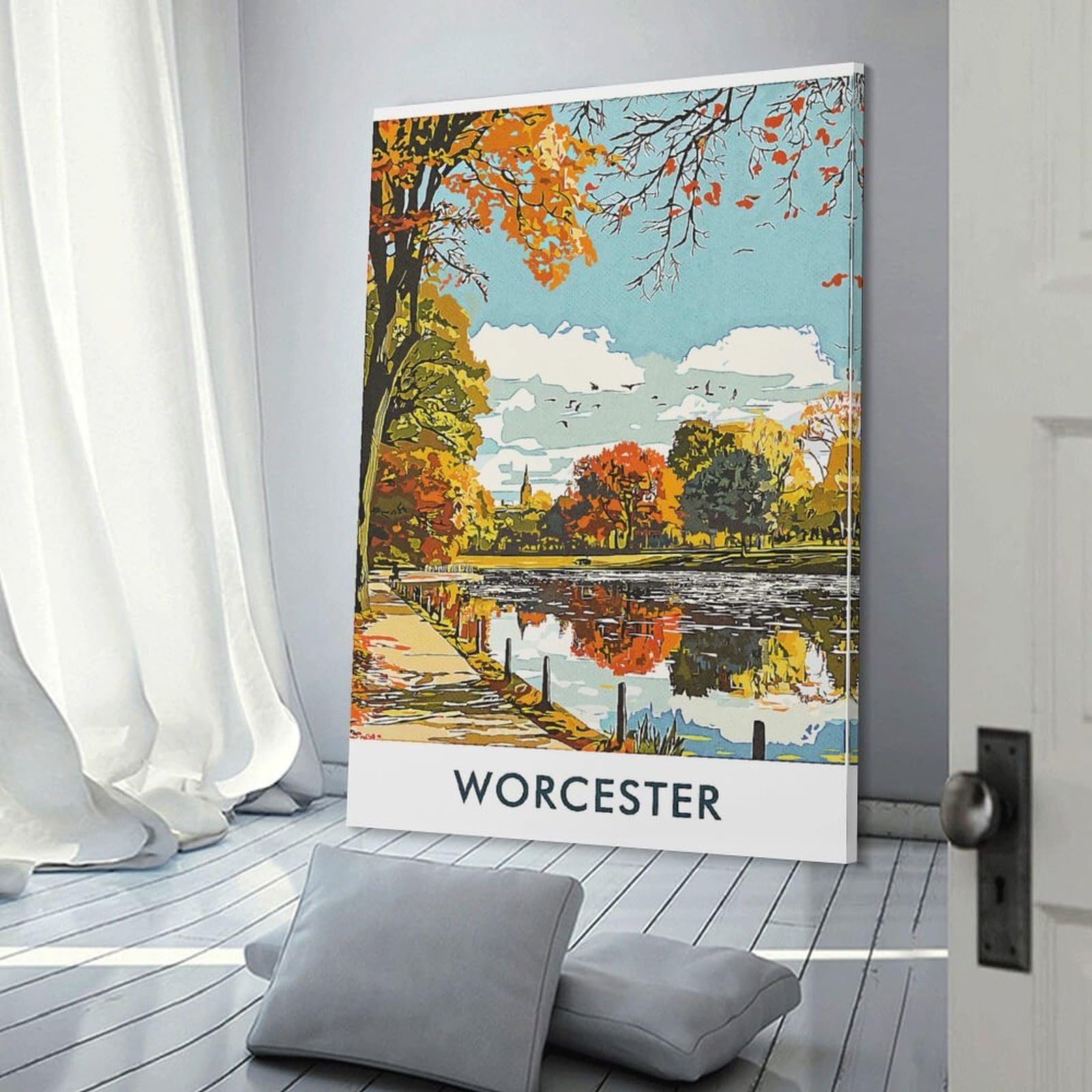 Junmoney Worcester Autumn Landscape Canvas Wall Art, 20x30inch(50x75cm), for Bedroom Decor, Cosy Corners Or Studios, Stylish Decor for A Restful Room Update