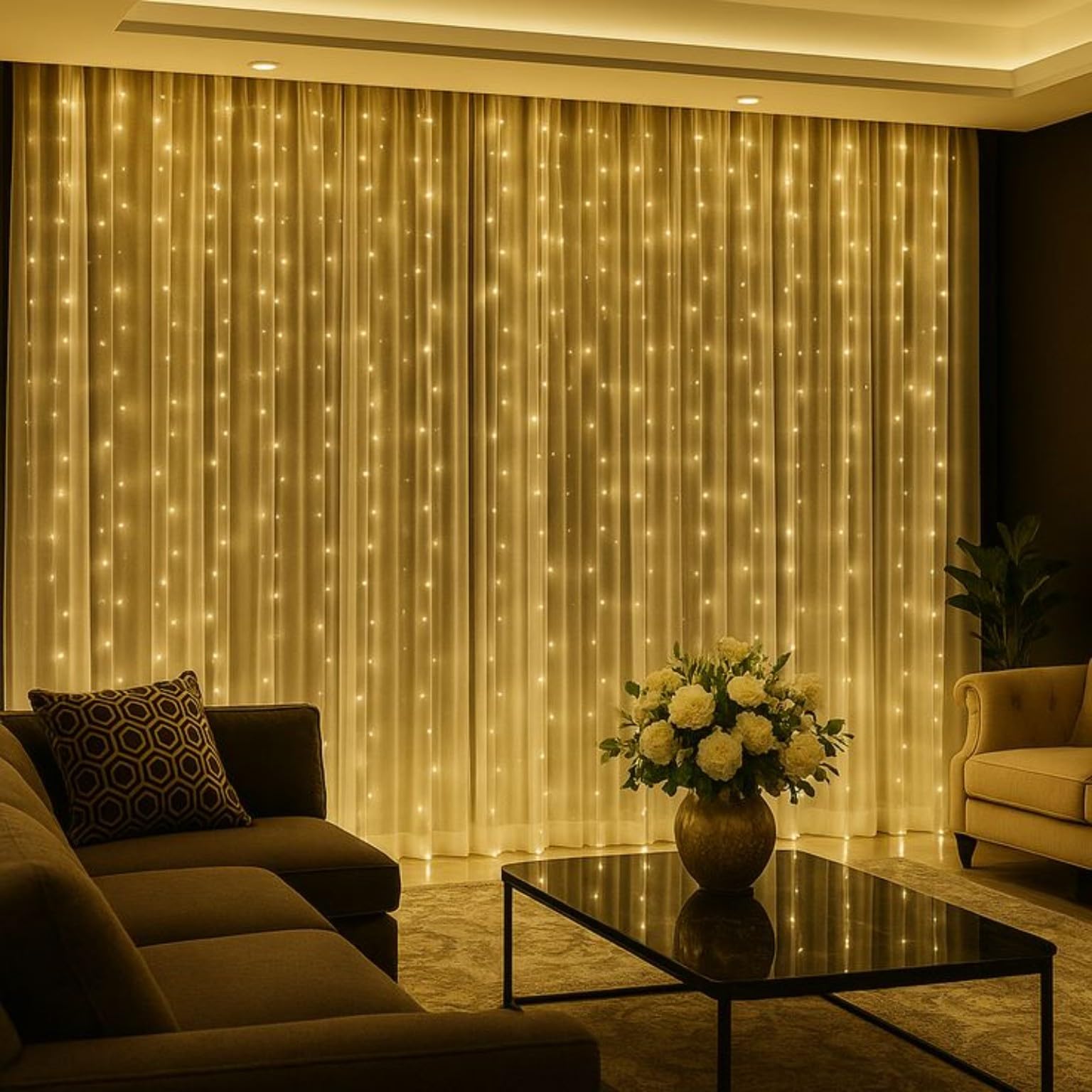 3 Meter Curtain Fairy LED String Lights with Remote Control, USB Connector, 10 Hooks | 8 Color Changing Modes | Multicolor Decorative Lights for Home, Party, Festival, Wedding (Warm White, 3 Meter)-image-24
