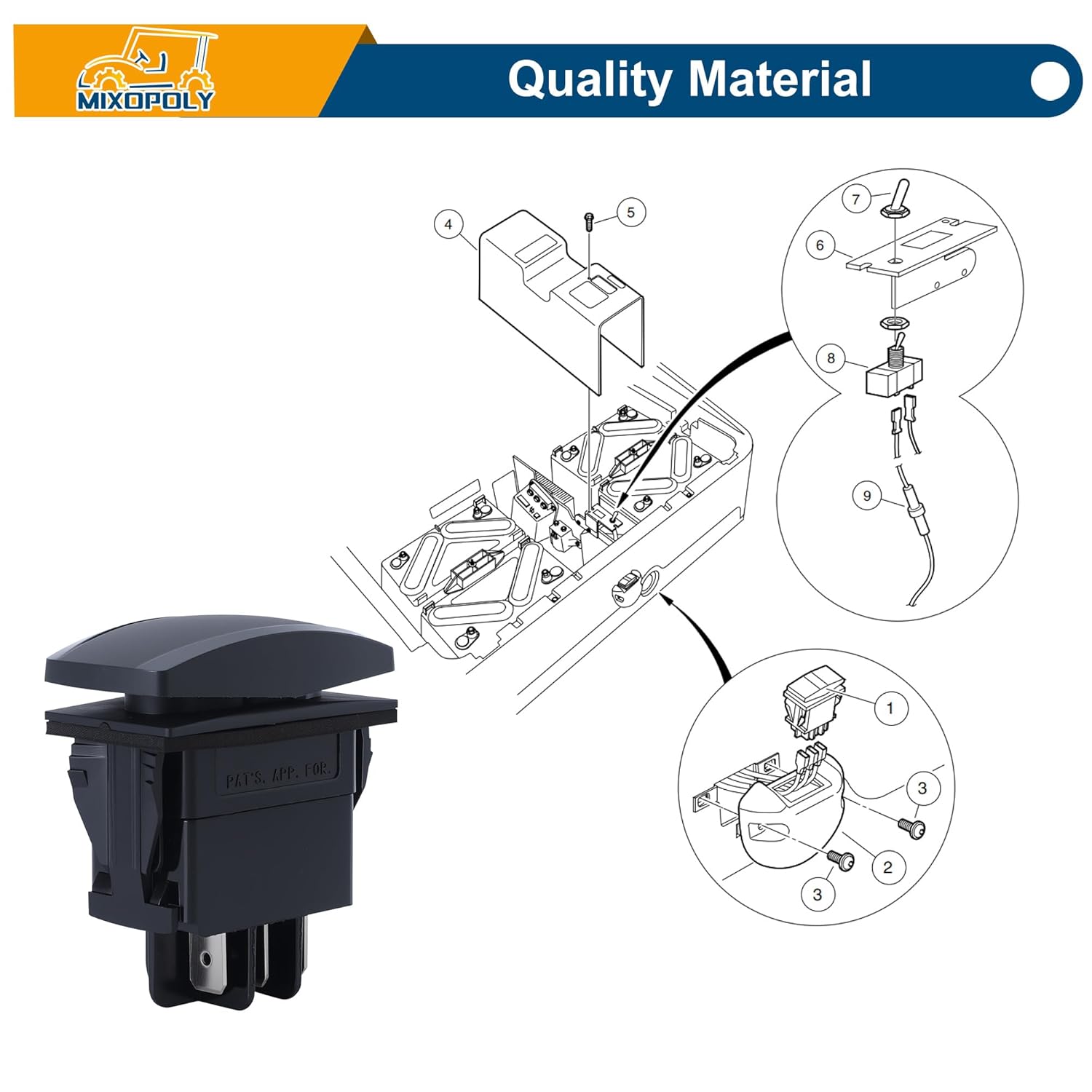 Golf Cart Forward Reverse Switch Replacement for Club Car DS/Precedent/Onward/Tempo 1996-up Electric 48V, FNR Rocker Switch Replace OEM 1018560-01 101856002
