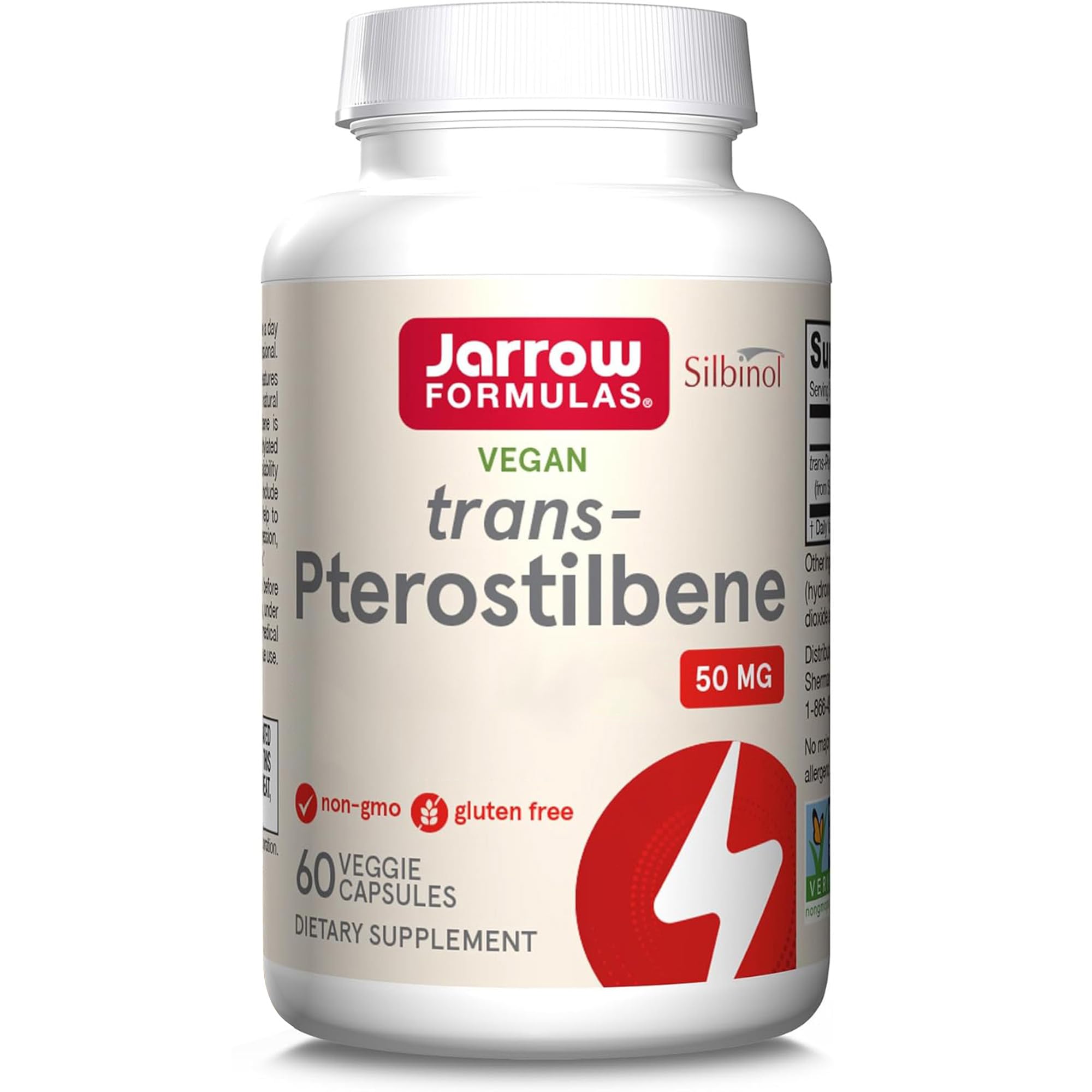 Jarrow Formulas, Trans-Pterostilbene, 50mg, 60 Capsules végétaliennes, Sans Soja, Sans Gluten, Végétarien, Sans OGM