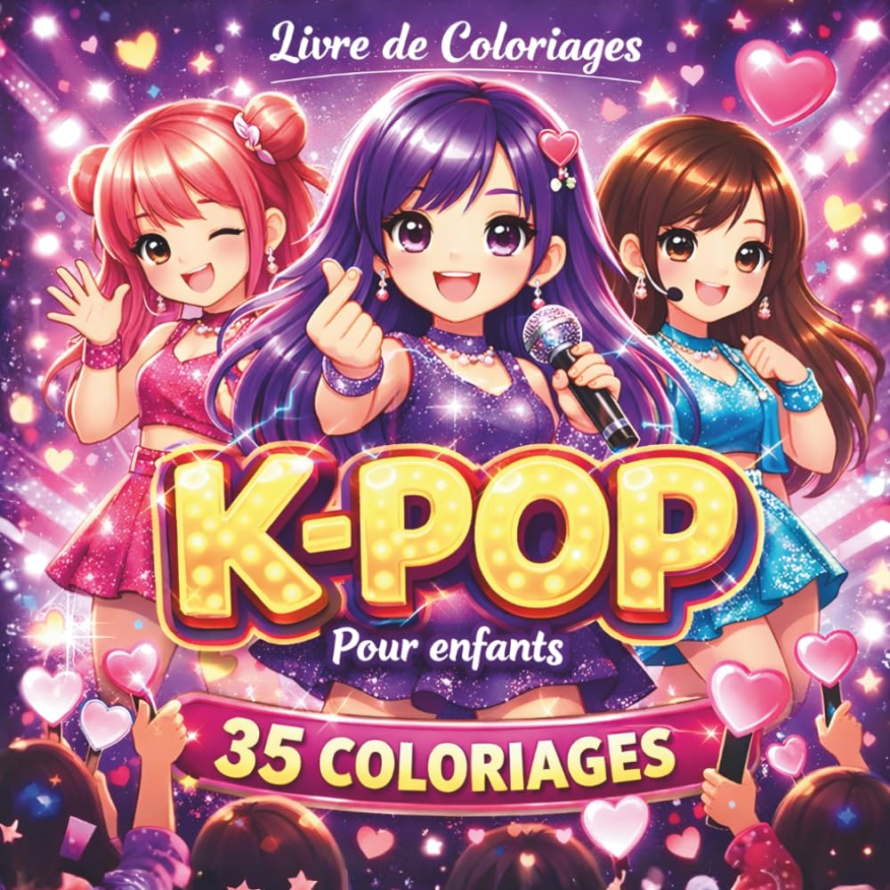 Livre de Coloriages K-POP Pour Enfants: Cahier de coloriage K-POP avec 35 dessins uniques à colorier, activité créative sans écran, univers fun et ... looks tendance, idée cadeau fille garçon