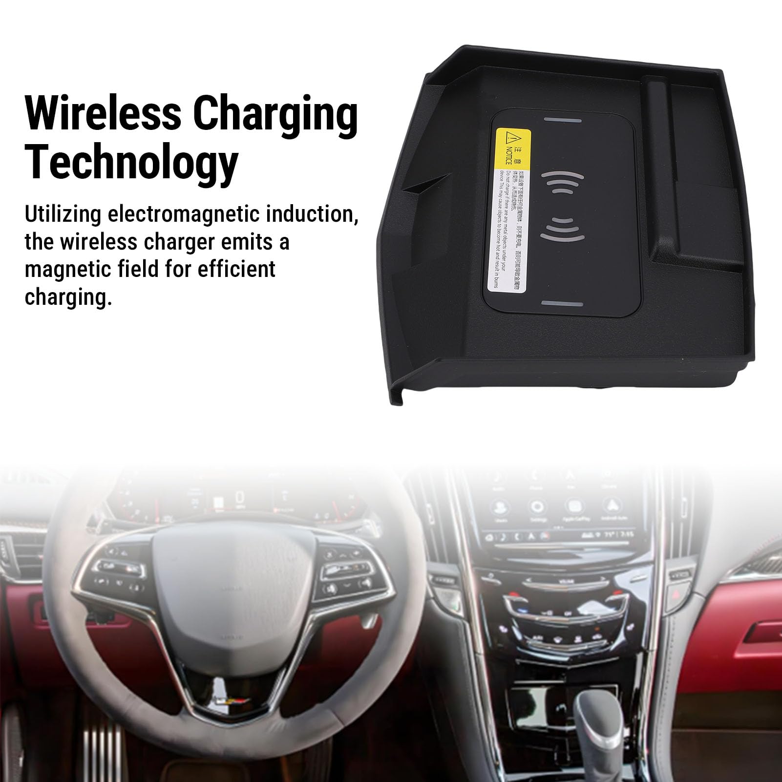 Bezprzewodowa ładowarka Samochodowa, moduł Szybkiego ładowania, Podkładka ładująca Typu Plug Play z technologią, Idealna do Cadillaca ATS L XTS 2014 2018, Czarny Plastik