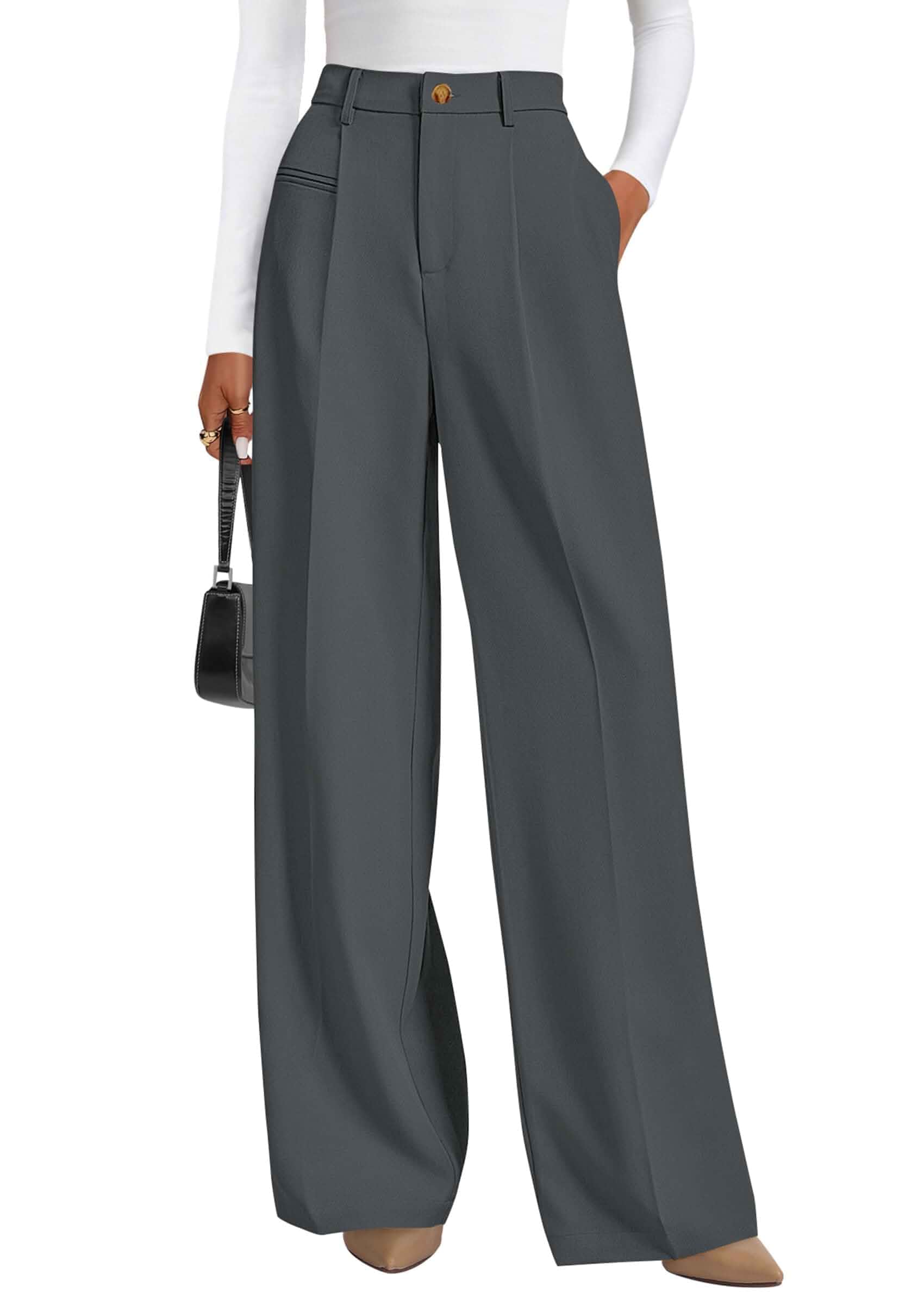 PRETTYGARDEN Women's Tailored Wide Leg Work Dress Pants High Waisted Flowy Business Casual Palazzo Pants, Professional Office Trousers Slacks, Interview Outfits, Work Clothes
