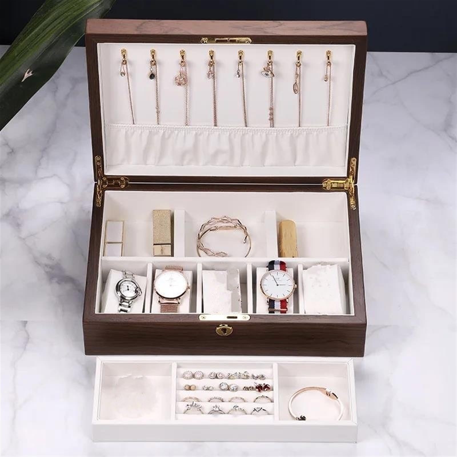 Ideias De Presentes Caja Vintage Anillo Madera Con Cerradura Joyero Reloj Caja Almacenamiento Nogal Pendientes Madera Maciza Con Cerradura Joyero Caja Regalo Navidad