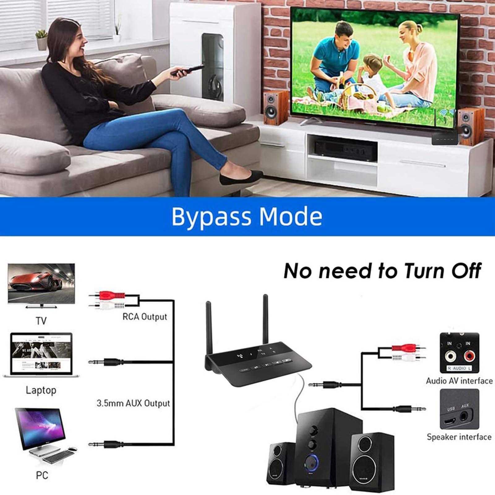 Émetteur-récepteur Bluetooth 5.2, Adaptateur Audio Bluetooth HD à Faible Latence AptX 2 en 1, Port AUX 3,5 Mm, pour Casque TV Home Stereo BT