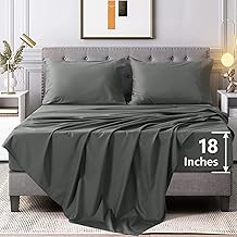 100% Cotton Sheets Queen 4 Pieces 18 Inch Deep Pocket Draps Queen Sheets Set 400 Thread Count Sateen 2 Pillowcases 1 Flat Sheet 1 Fitted Sheet(Grey, Queen)