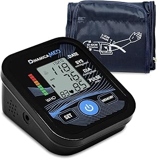 Dinamicamed - Digitales Blutdruckmessgerät Oberarm A139 mit großer Anzeige – Blutdruck und Pulsmessung, Arrhythmie Erkennung, 2 Benutzerprofile je 99 Speicherplätze, verstellbare Manschette 22–42 cm