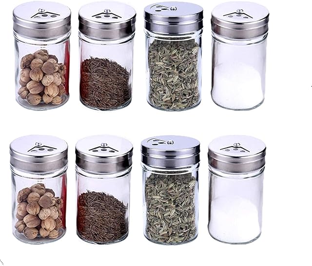 HAIZHILAN 12PCS Spice Jars Set, Glass Spice Containers with Shaker Lids, Spice Storage Containers Spice Organiser Spice Tins Set Spice Pots for Salt Pepper