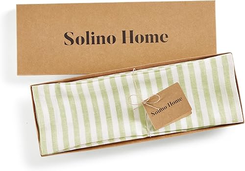 Miniatura 5 de Solino Home Juego de 4 manteles individuales de lino de 14 x 19 pulgadas, diseño de rayas Amalfi, 100 % lino puro, color salvia y blanco, para