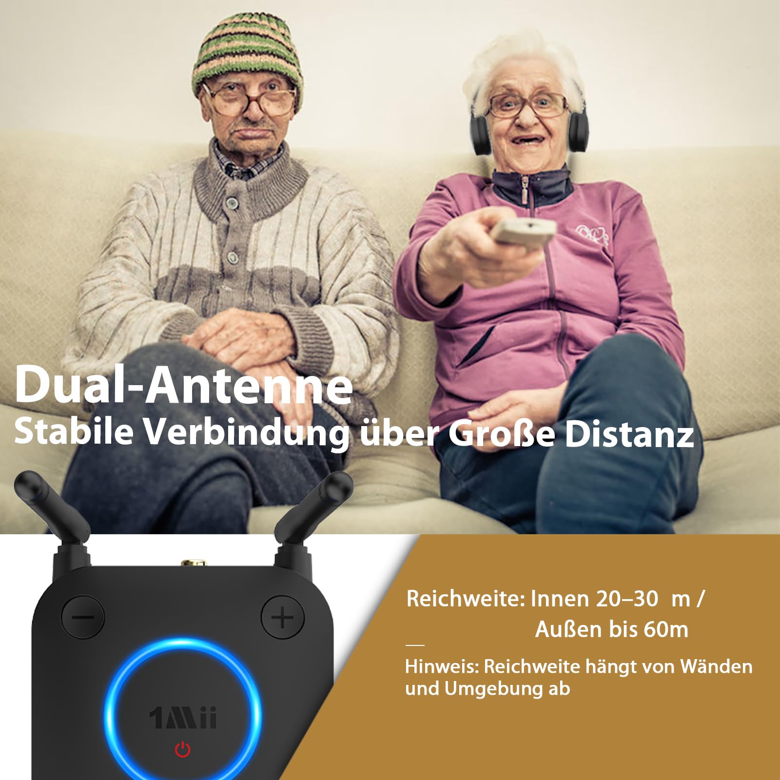 1Mii B06TX Bluetooth 5.3 Transmitter für TV mit aptX HD & Low Latency, Großer Reichweite Audio Adapter für 2 Kopfhörer oder Lautsprecher, 3,5mm AUX/Optischer/Koaxialer Ausgang, Lautstärkeregelung