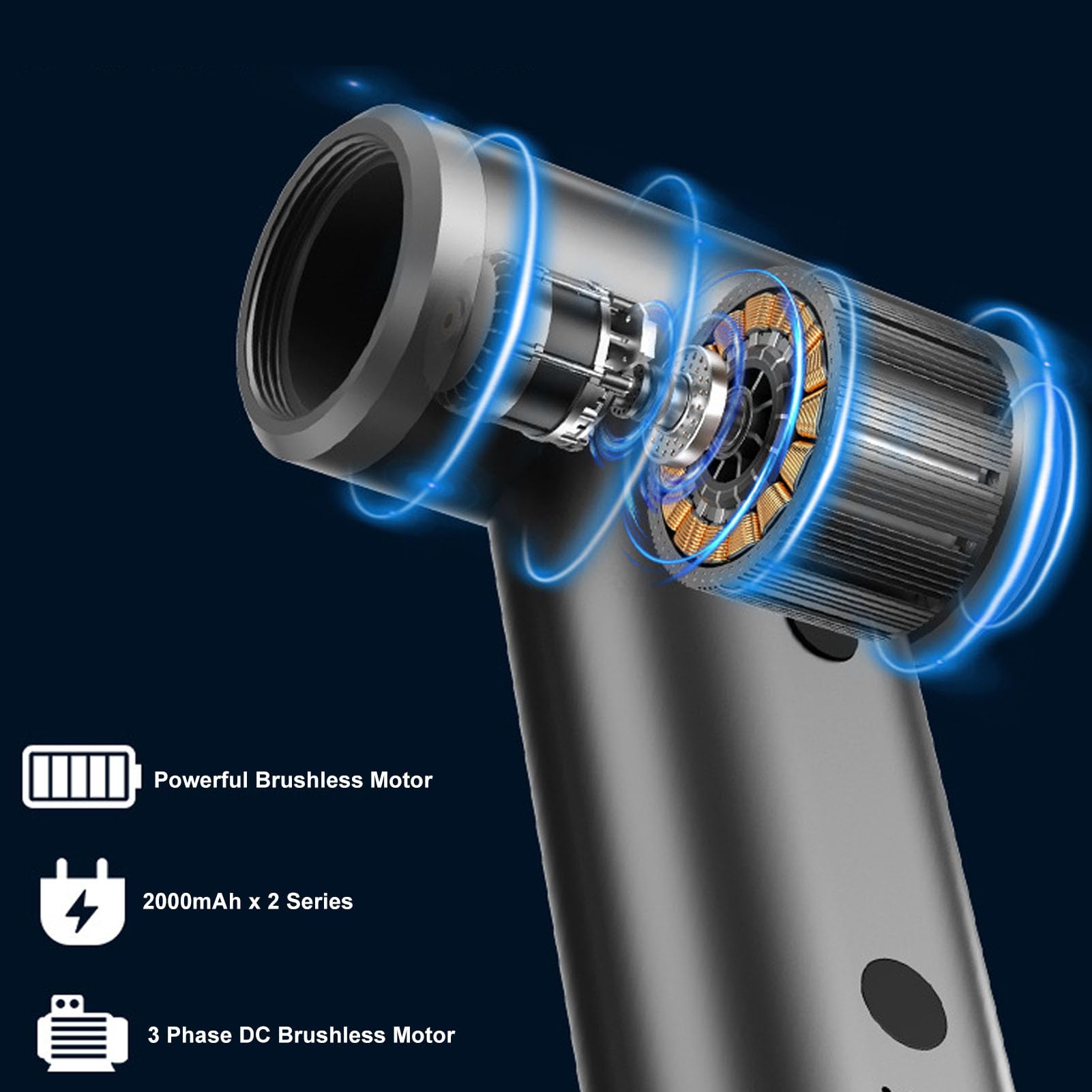 Jeffergarden Spolverino Elettrico, Ventilatore Senza Fili in Lega di Alluminio ABS Motore Brushless da 110000 Giri/min, Velocità Continua USB Ricaricabile per Tastiera Computer Auto Pulizia della Casa