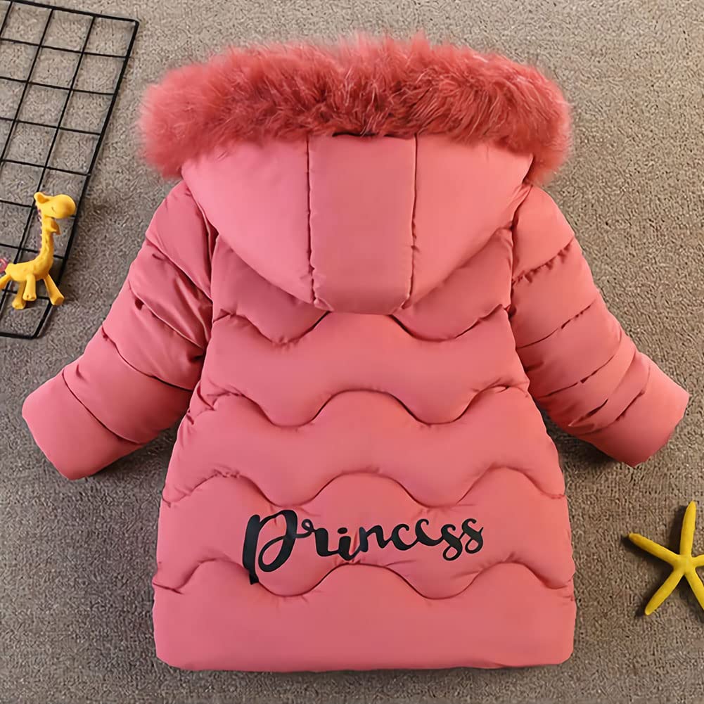 Doudoune Enfant Fille de Broderie Veste Matelassée à Capuche Détachable de Col en Fourrure Manteau Fille Hiver Chaud