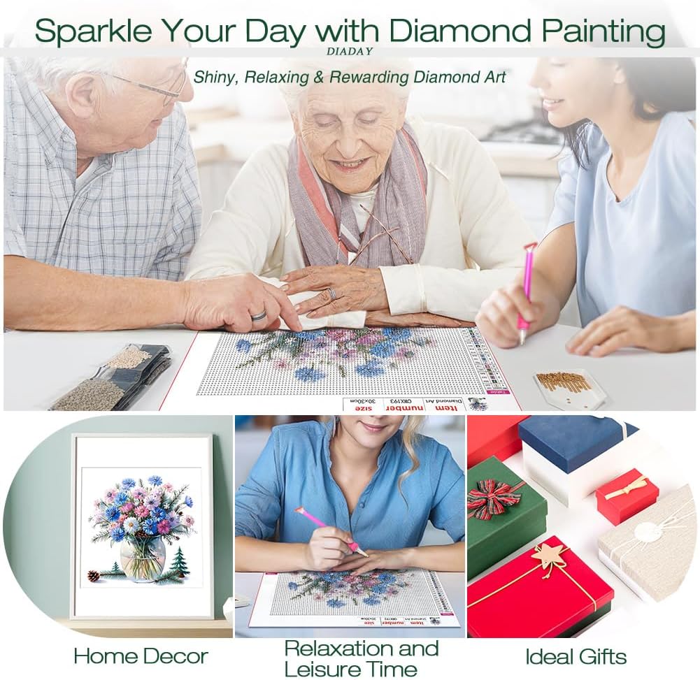 DIADAY 5D Diamond Painting Kits for Adults, Flowers Diamond Art Kits for Adults, DIY Full Drill Crafts and Arts for Home Wall Decor Gift​ 12 x 12 Inches image 3