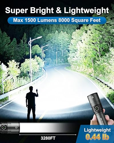 Miniatura 3 de Linterna recargable con lente de encendido, ligera luz de flash súper brillante de 1500 lúmenes, 5 modos con zoom, tipo C, linternas tácticas de