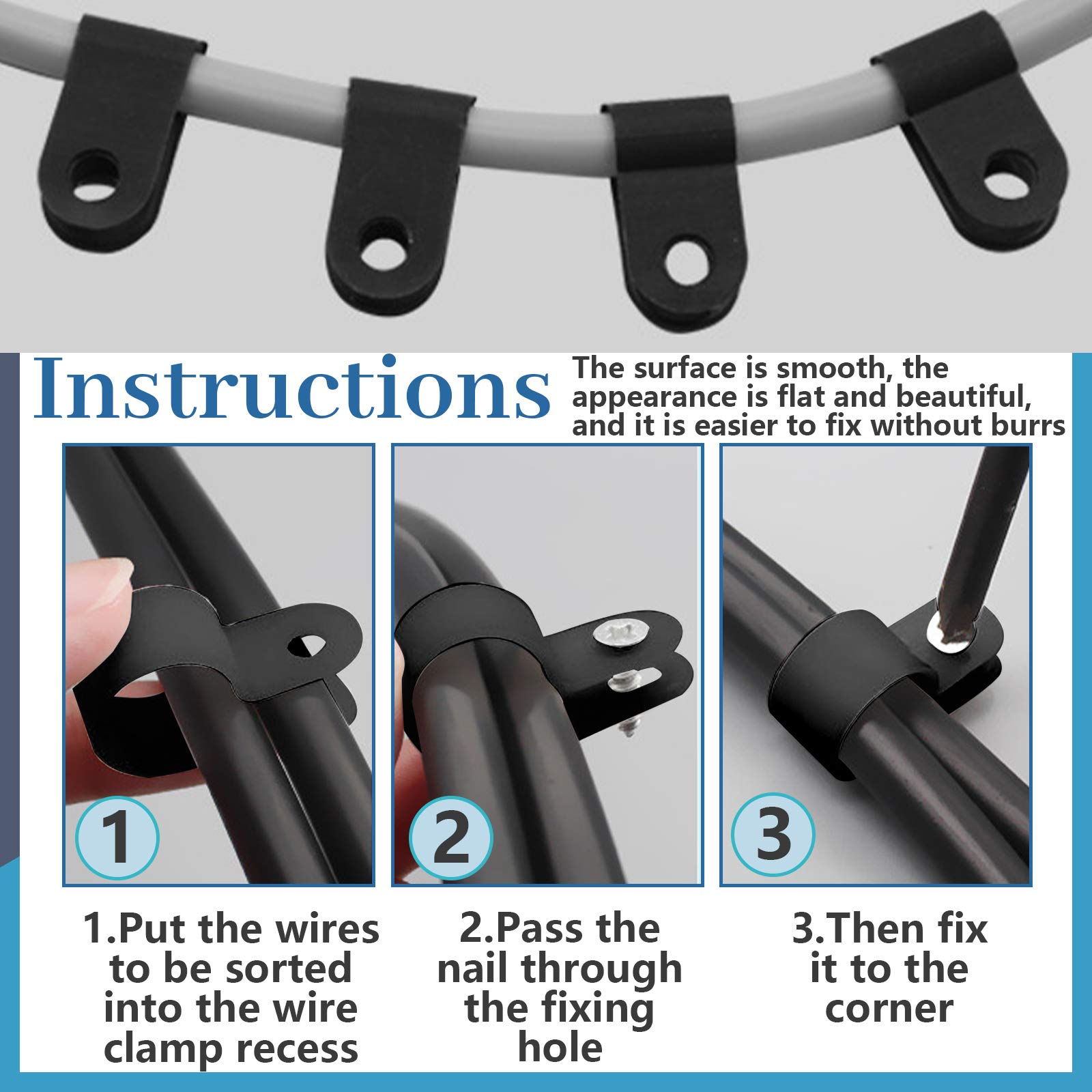 Glarks 120Pcs 5/16 Inch Black Nylon Screw Mounting R-Type Cable Clip Wire Clamp Kit with 120Pcs Screws for Wire, Conduit and Cable Conduit — Amazon image 5