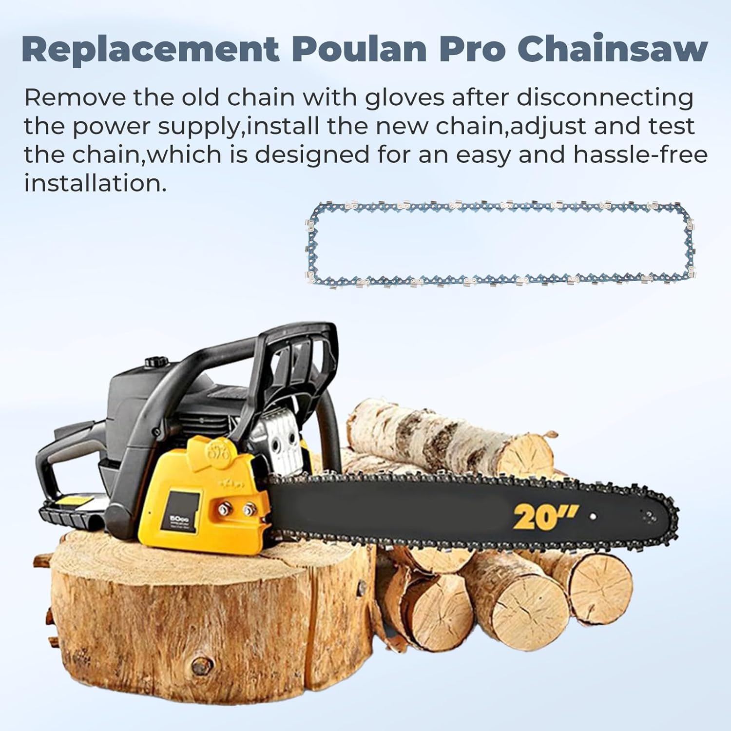 20" Chainsaw Chain Replacement for Poulan Pro PP5020AV,PR5020 Chainsaw,577180501 Chain Saw Blade 70 Drive Links 0.050" Gauge 3/8" LP Pitch(3 Pack）