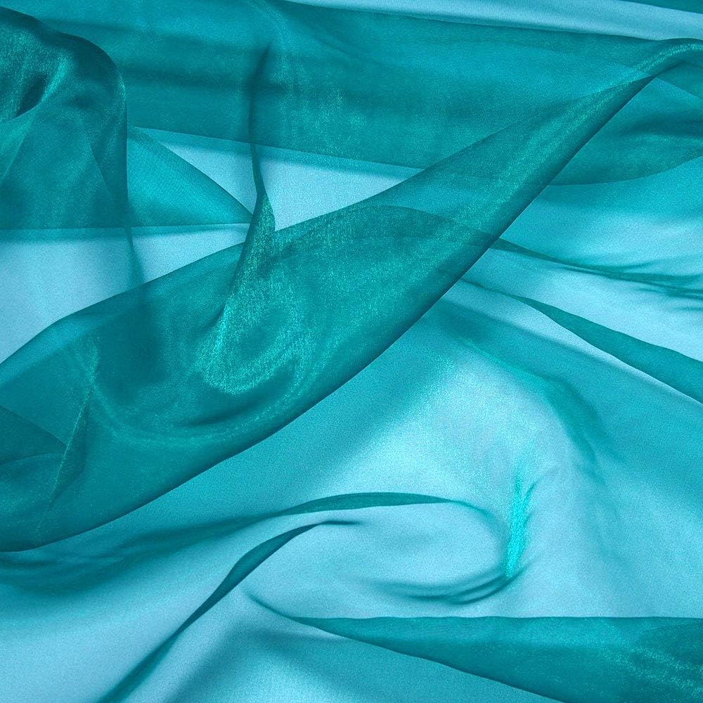 mds Pack of 1 Yards Long Bridal Solid Sheer Organza Fabric Bolt for Wedding Dress, Fashion, Crafts, Decorations, backdrop, Christmas Craft Supplies, Silky Shiny Organza Fabrics 44” Wide- Light Teal