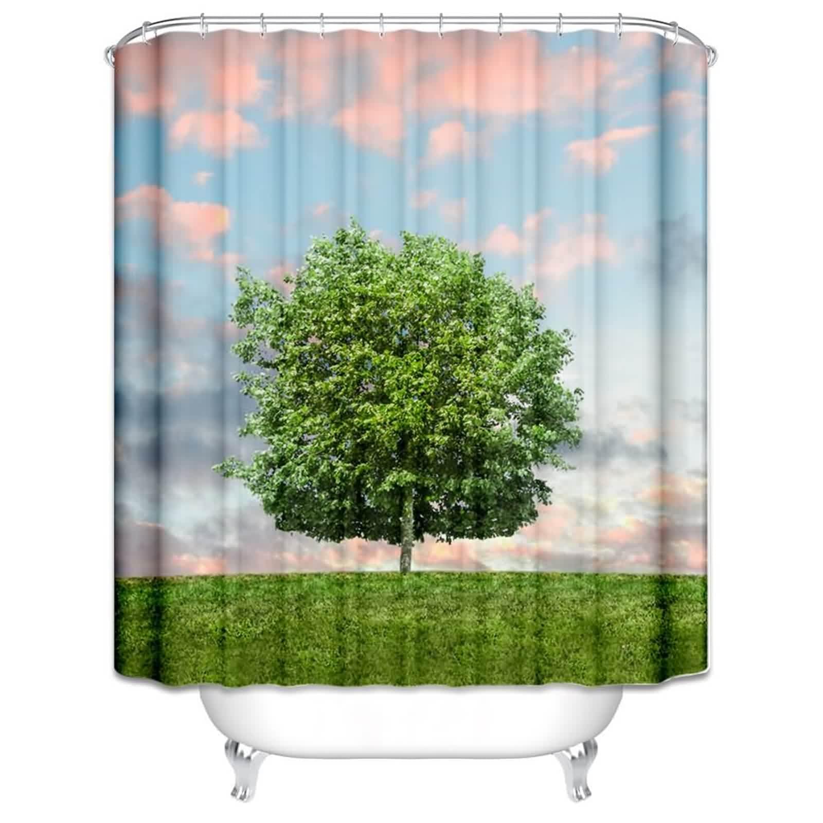 Rideau de douche en tissu anti-projections grande hauteur 220 cm avec crochets