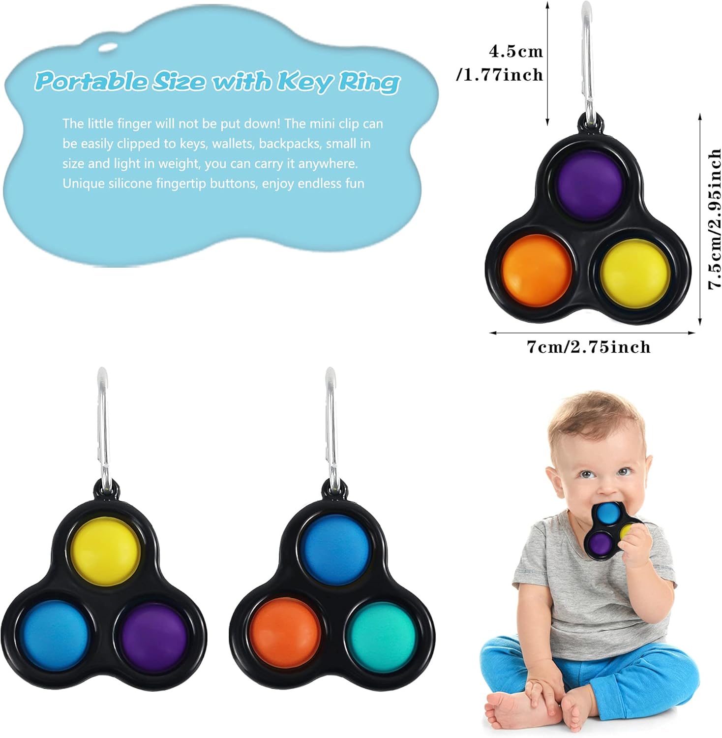 Simple Dimple Fidget Toy, 3 Pcs Baby Sensory Fidget Toys, Stress Relief