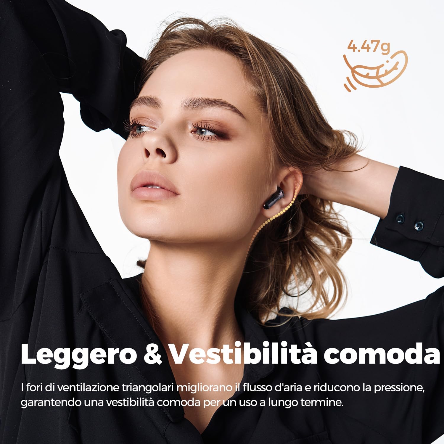 SoundPEATS Air5 Lite Cuffie wireless Bluetooth 5.4, decodifica audio LDAC, certificazione Hi-Res, 30 ore, connessione multi-dispositivo, supporto APP | · Hi-Res Audio · chiamate AI-ENC antivento · Multipoint · IPX5 · 15min=3h · 4,47g leggeri