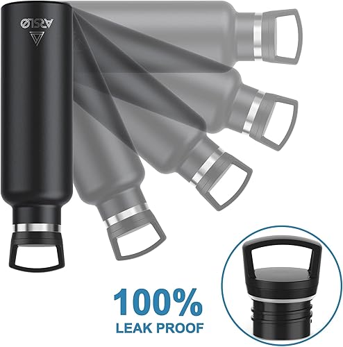 Miniatura 5 de Arslo - Botellas de agua de doble pared de acero inoxidable, botella aislada al vacío con tapa con pajilla, botella de agua aislada que mantiene el