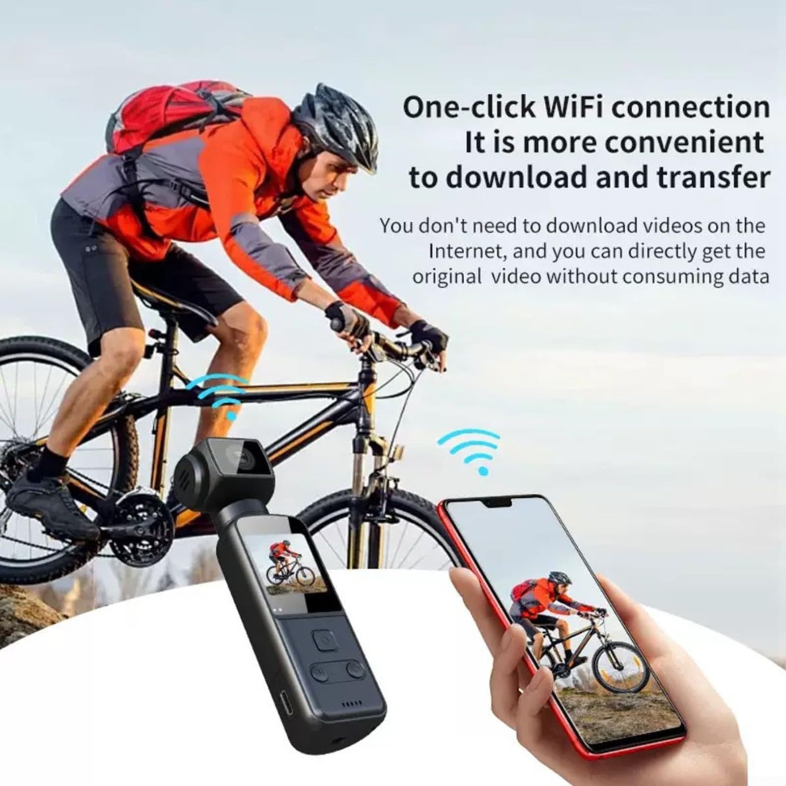Pour caméra d'action compacte 4K, objectif rotatif 270°, stabilisation électronique, connectivité WiFi, batterie 1000 mAh, type port, sport et vlogging