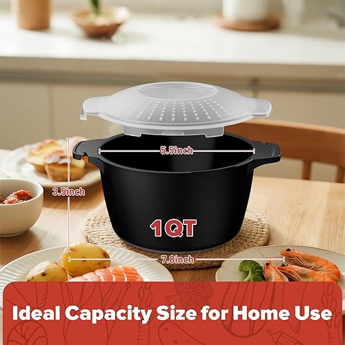 Miniatura 3 de AJXX - Vaporizador pequeño para microondas de 1 cuarto de galón  AJXX Micro Cookware Vaporizador de verduras para cocinar, cocina microondas con