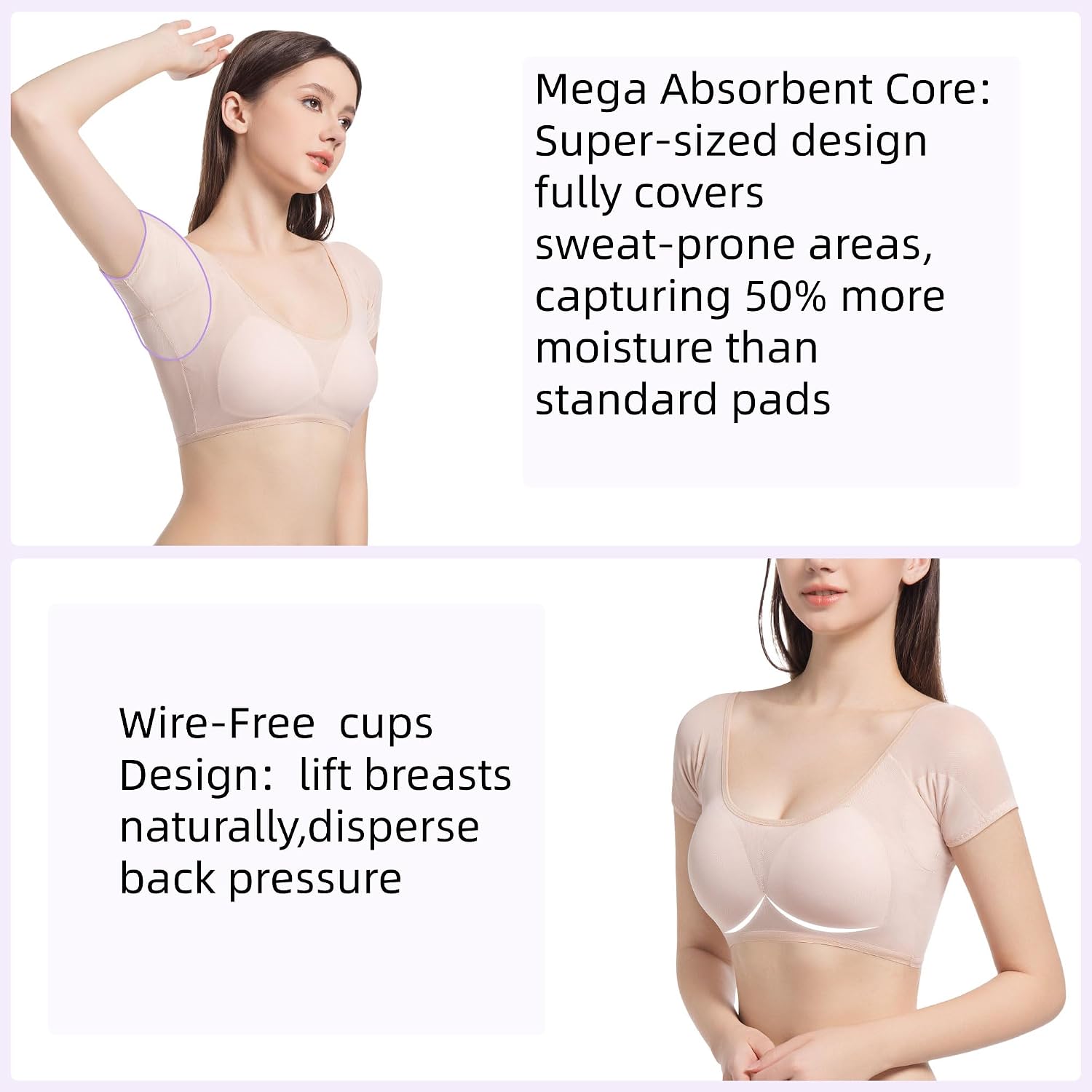 2pcs Women’s Underarm Sweat Vest with cup size armpit Sweat Proof Pads Moisture-wicking sports shirts