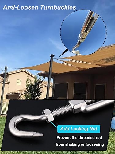 Miniatura 6 de TooTaci Kit de herrajes para toldo de sol rectangular, con cadenas colgantes de acero inoxidable de 1M × 4 piezas, kit de accesorios de vela de
