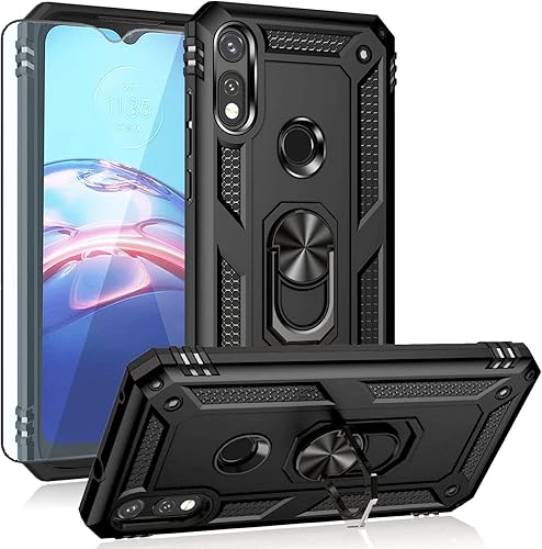 Funda compatible con Moto E 2020, funda Motorola E, con protector de pantalla HD, grado militar, soporte para automóvil, soporte híbrido de