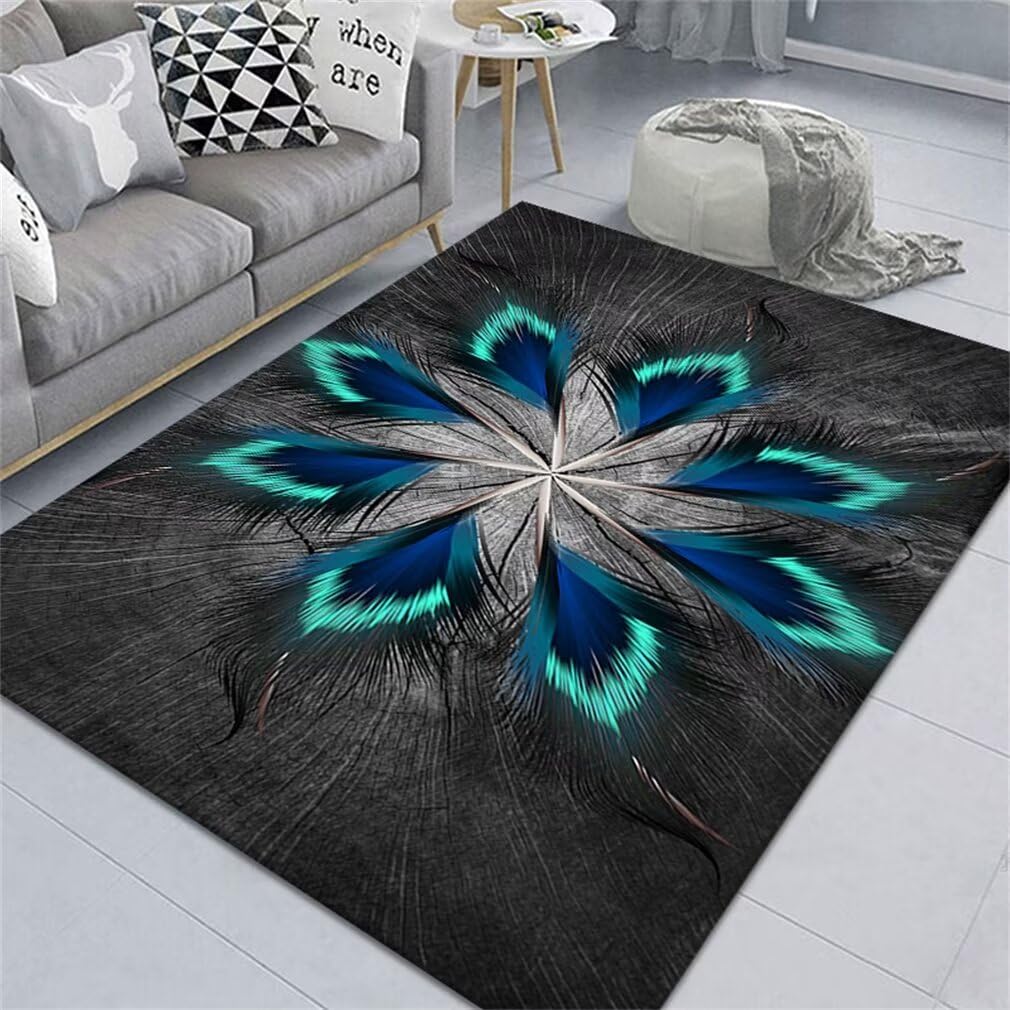 Tapis de sol cuisine doux 50x70cm imprimé plumes bleues au design léger