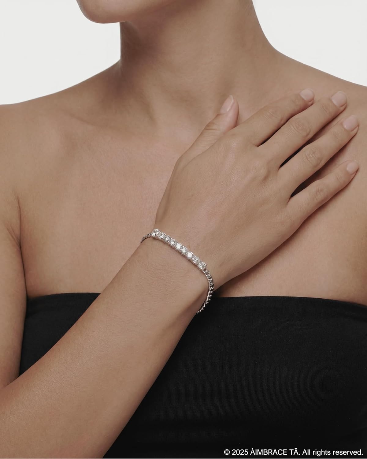 ÀIMBRACE Moissanite Bracelets for Women: Moissanite Tennis Bracelet, 925 Sterling Silver Base/18K White Gold Plated/Rhodium Finish, Adjustable Cuban Link Chain, 9-Stone/Round/D/VVS1, 0.10ct/0.90cttw - Image 6