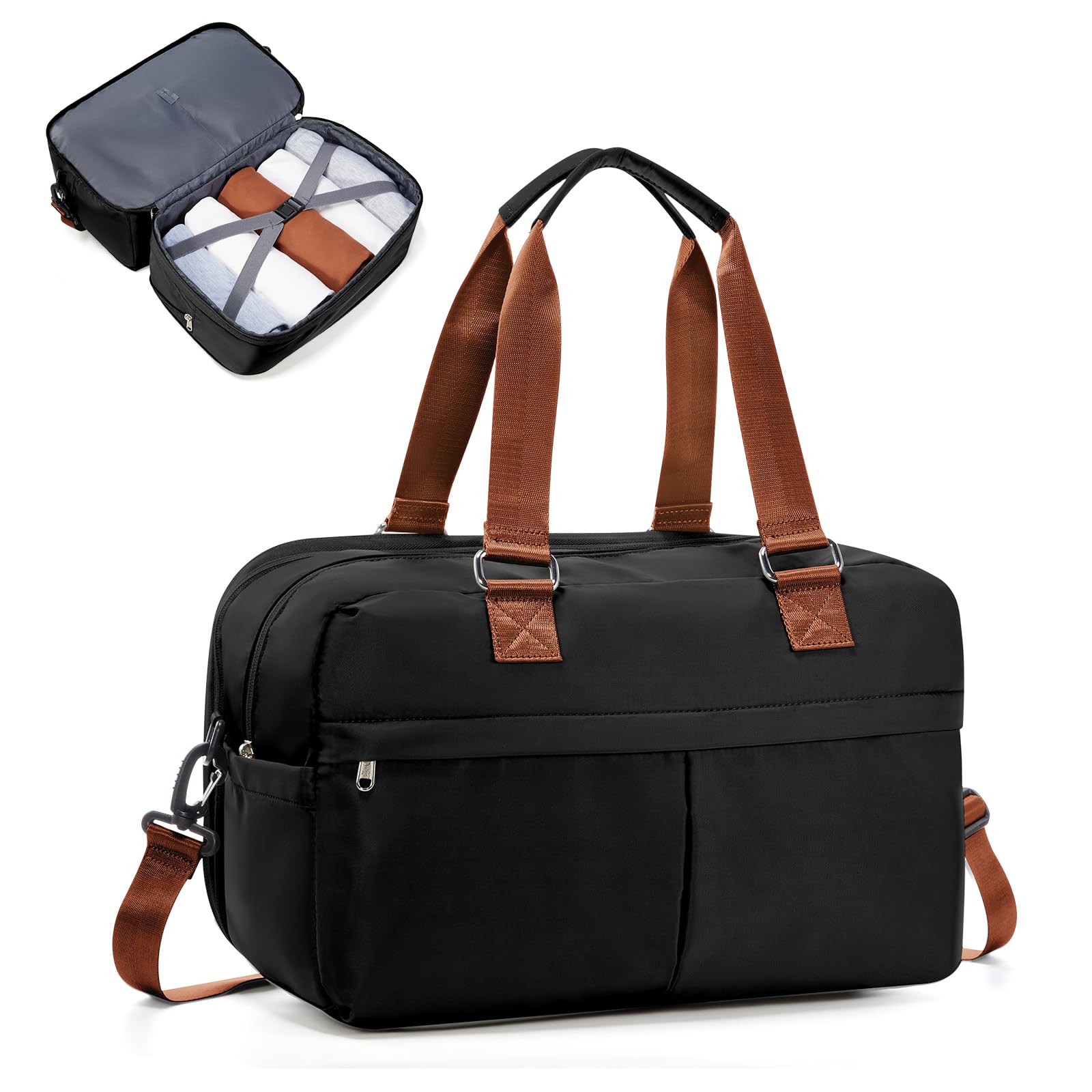 Reisetasche Damen 40x30x20 Ryanair Handgepäck Tasche Sporttasche Weekender Bag Schwimmtasche Wasserdicht Travel Duffle Bag Wickeltasche Trainingstasche Krankenhaustasche Erweiterbar,M5-Schwarzbraun