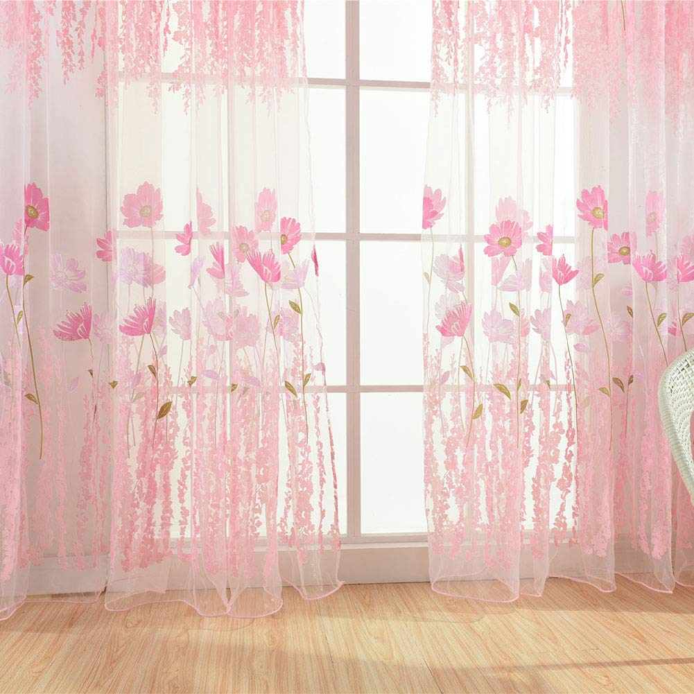 Hapivida Tende Trasparenti, Curtians Floreali Trasparenti Tulipani Voile Tende per Finestre Tende per Finestre con Filtro Della Luce Semitrasparente per Soggiorno Camera da Letto W39 x L79 (Rosa