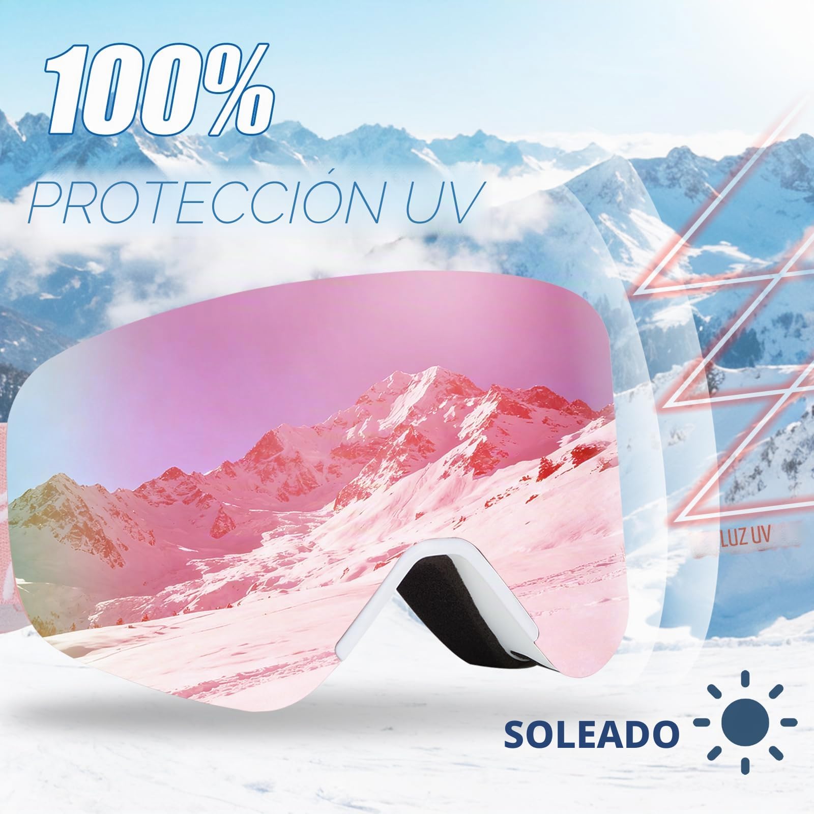 VCOROS Gafas de Esquí con Magnético Lentes Intercambiables YH879B para Ski | Gafas Esqui OTG para Unisex Ajustable Tamaño Anti-Niebla Protección UV Snowboard Nieve Espejo para Ciclismo