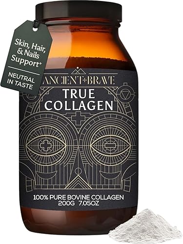 Ancient + Brave True Collagen Powder 7.05oz (Ap 33 porciones), péptidos de colágeno alimentados con pasto de la UE, proteína en polvo altamente