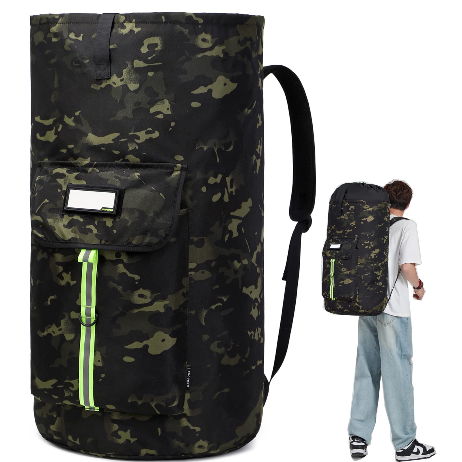 SUOVOCK laundry bag backpack,extra-large heavy duty laundry bags,laundry backpack for college students,drawstring closure (Black CP)