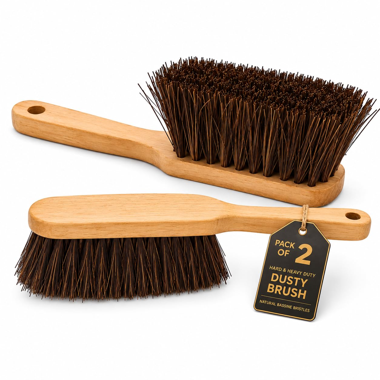 2 Pack Wooden Hand Brushes Stiff Bassine Bristles Heavy Duty Cleaning