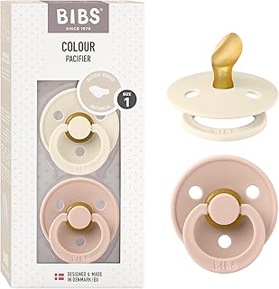 BIBS Colour Anatomical Soother 2-Pack, BPA Free Dummy Pacifier, Orthodontic Nipple. Natural Rubber Latex, Made in Denmark. 0-6 Months (Pack of 2), Ivory/Blush