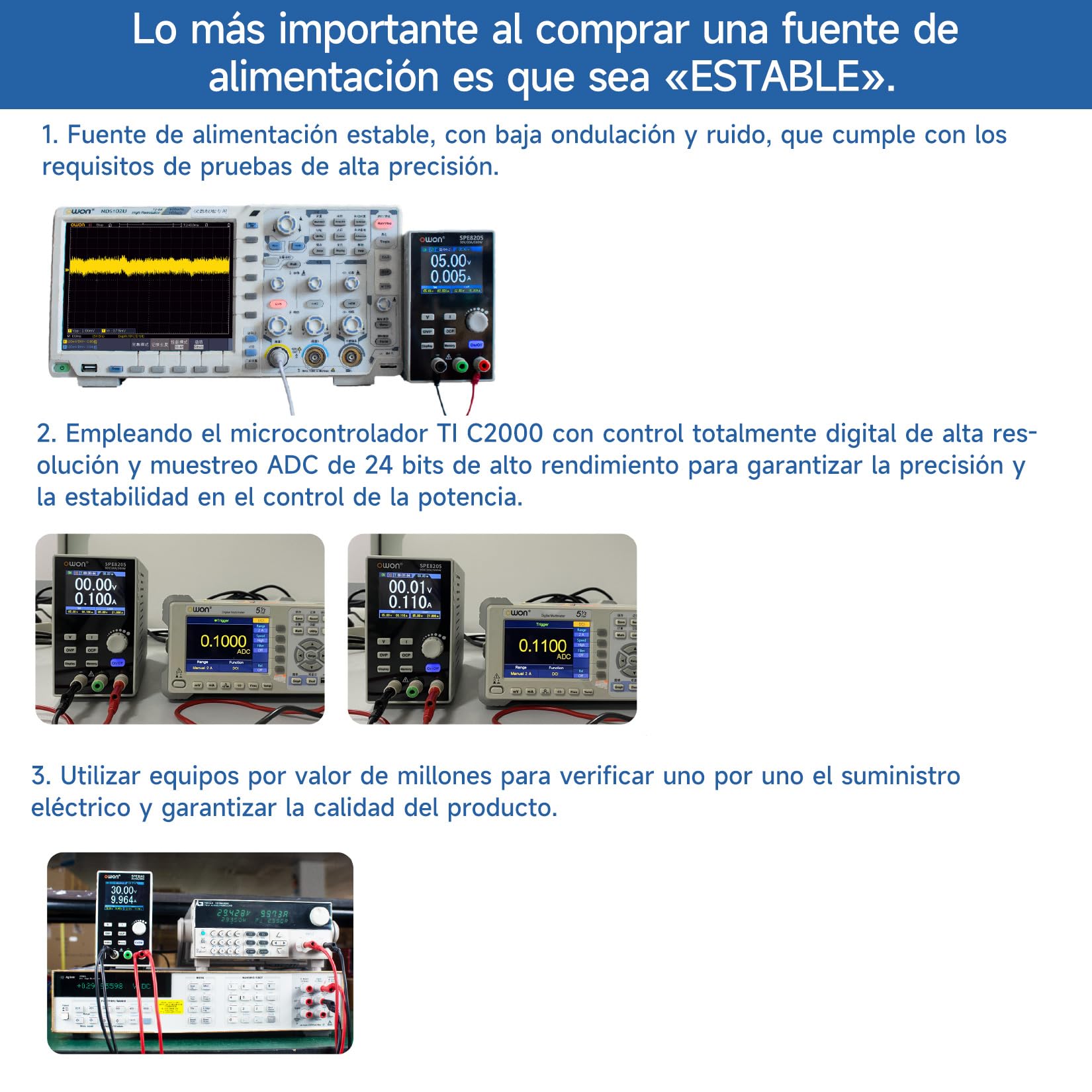 OWON SPE8205 500W Fuente de alimentación DC programable con USB SCPI, 80V/20A, Alta precisión y bajo Ruido, con edición de Formas de Onda para Uso Industrial y de Laboratorio