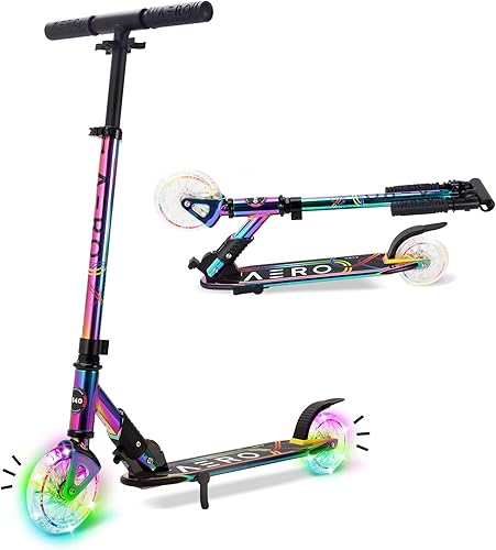 Aero Kick Scooter para niños de 5 a 7 años, 5 a 8 o 6 a 12 años, con luces dinámicas, plegable y ajustable en altura, scooters para niños y niñas de