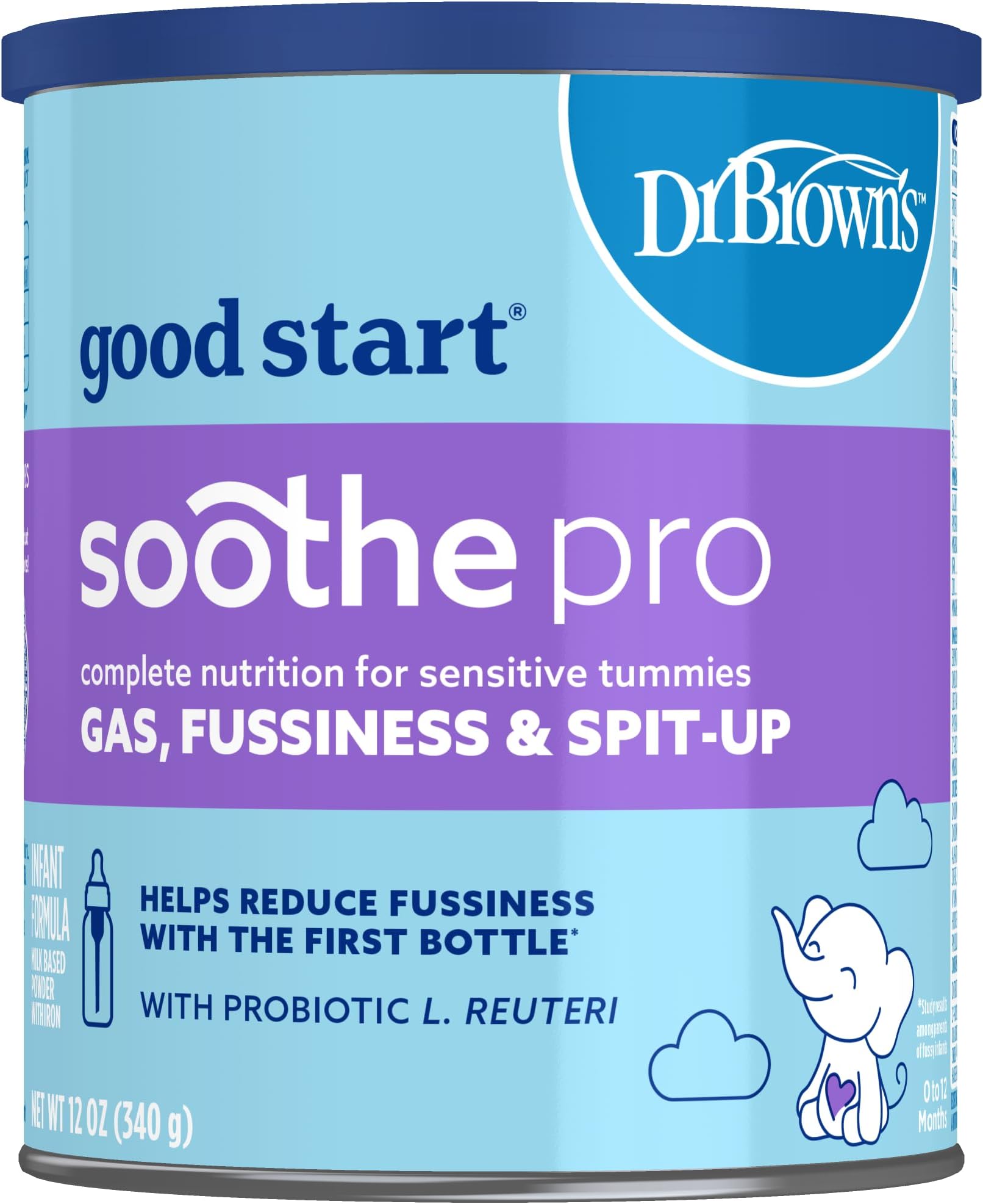 Dr. Brown's Soothe Pro, Baby Formula Powder, for Sensitive Tummies, Gas, Fussiness and Spit-Up, Infant Formula with Probiotics, DHA, Non-GMO, 12 Ounces