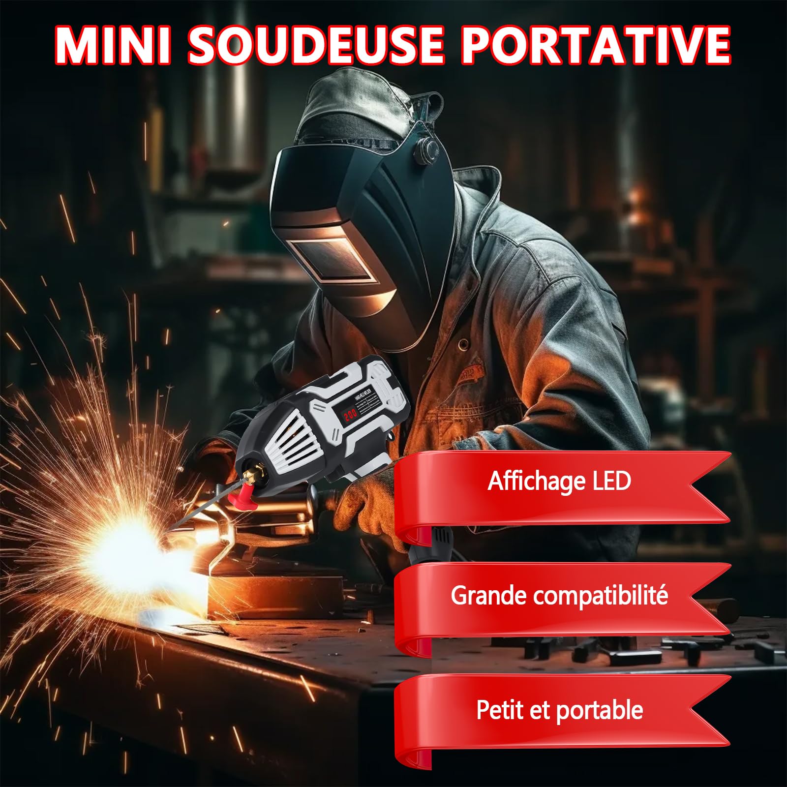 Poste a Souder Portative, 200A Arc Machine à Souder Soudeur Inverter Igbt Soudeuse à électrodes, 220v/3000w Portable Poste à Souder Affichage Digital Lcd Soudeuse Avec Outils De Soudage