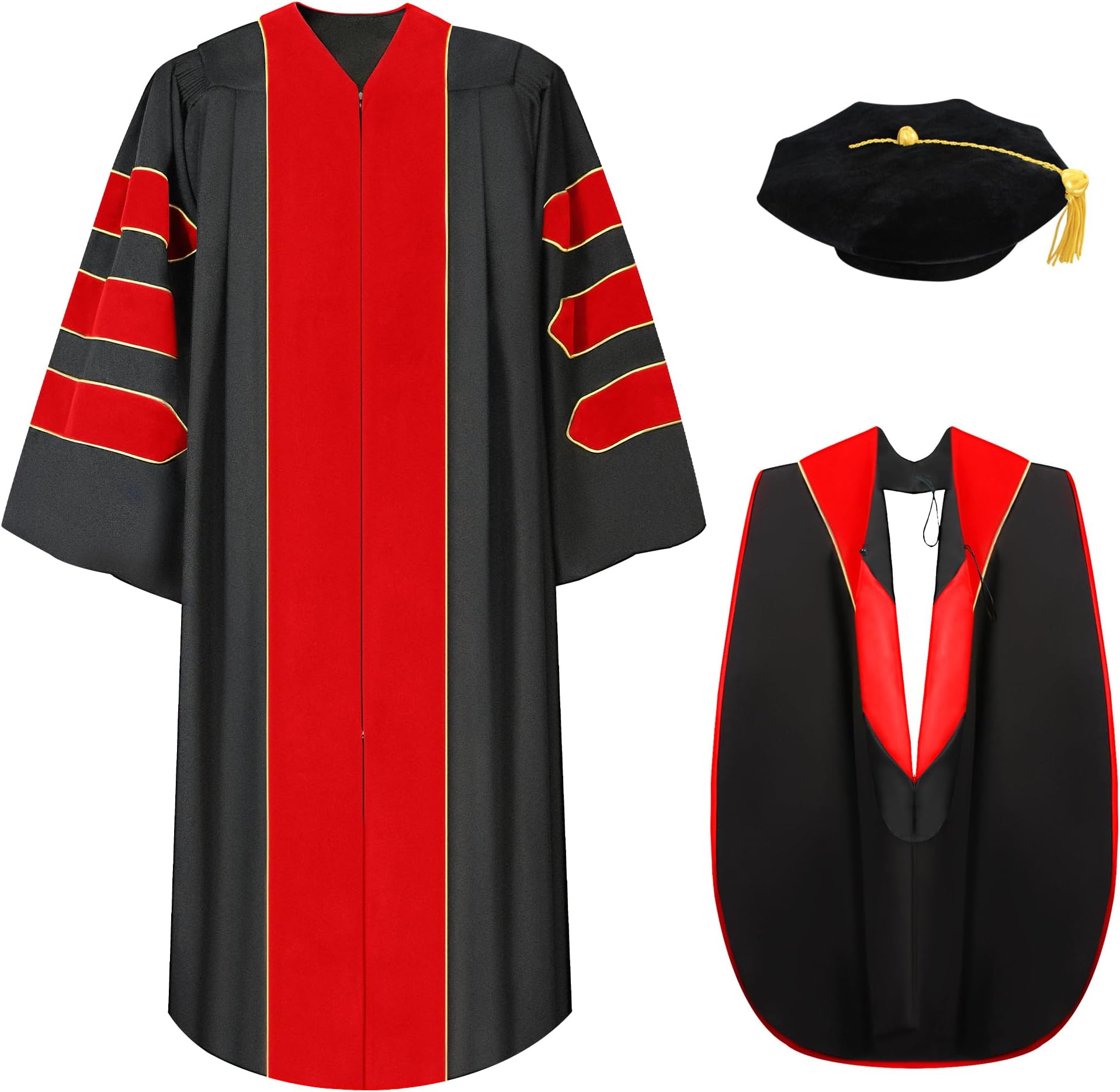 Deluxe Doctoral Graduation Gown Doctoral Hood and Tam 8 Sided Package