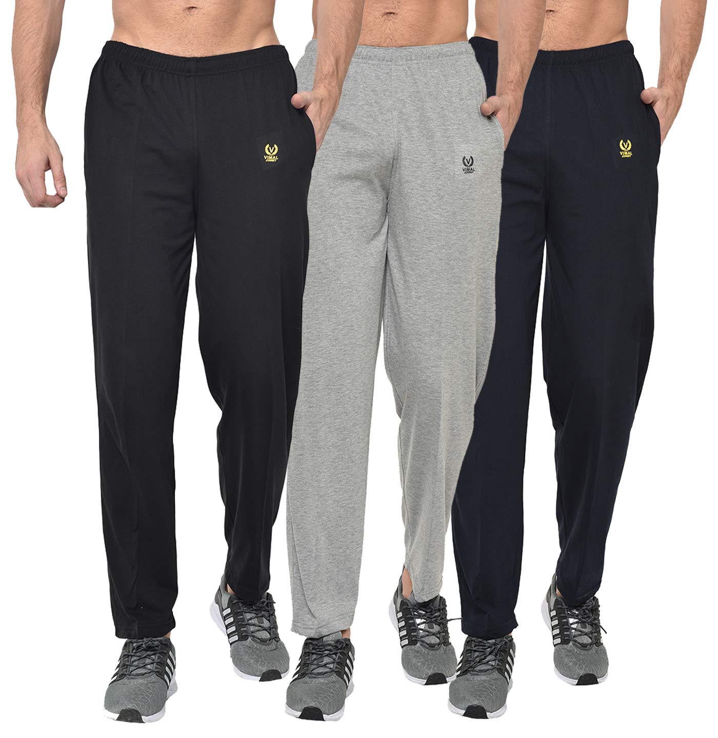 Cotton Blended Regular Fit Pyjamas for Men (Pack of 3)-D10_NVY_BLK_MLG_0003-M