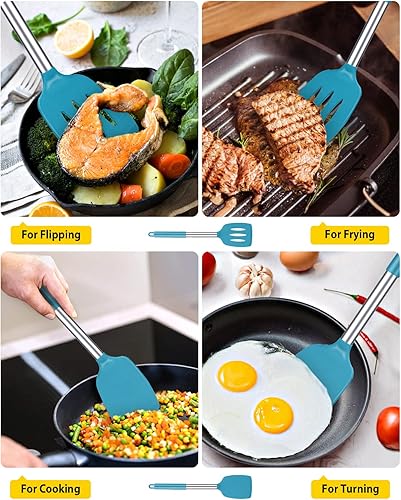 Vista 3 de Pack of 2 Silicone Solid Turner, Non Stick Slotted Kitchen Spatulas, High Heat Resistant BPA Free Cooking Utensils, Ideal Cookware for Fish, Eggs
