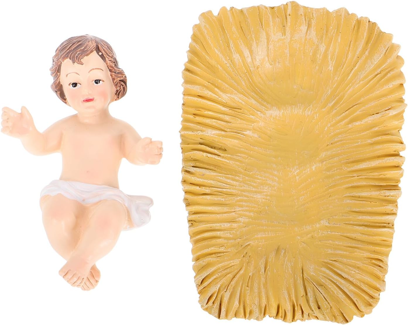 Jesus Resin Statue Ornament in Manger Sculpture Decorative Desktop Nativity Figurine Christmas Holiday Religious Craft for Home and Office Decor