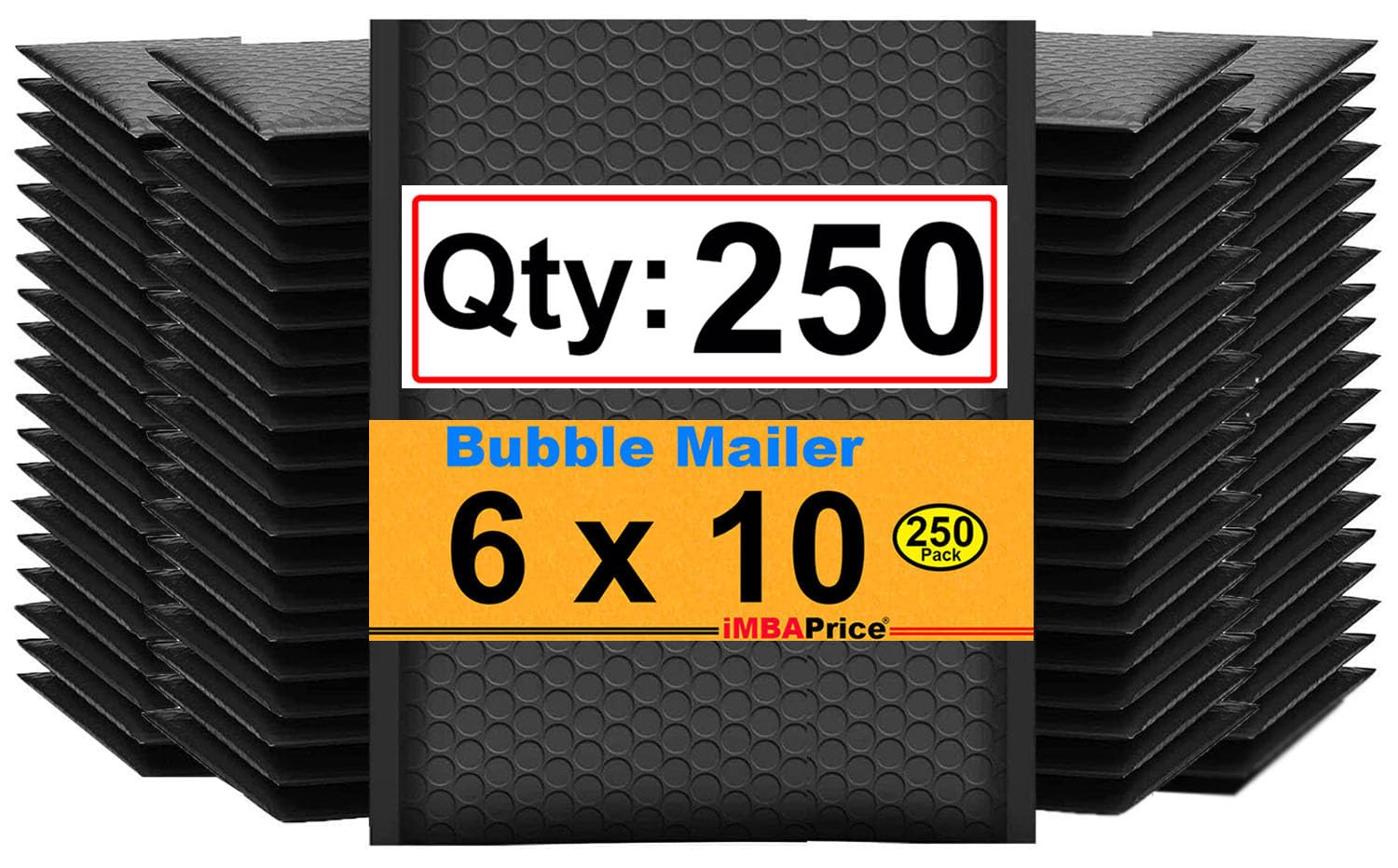 iMBAPrice 6x10 Inch Black Poly Bubble Mailers, 250-Pack – Padded Shipping Envelopes with Self-Seal Adhesive, Waterproof Bubble Bags for Small Jewelry