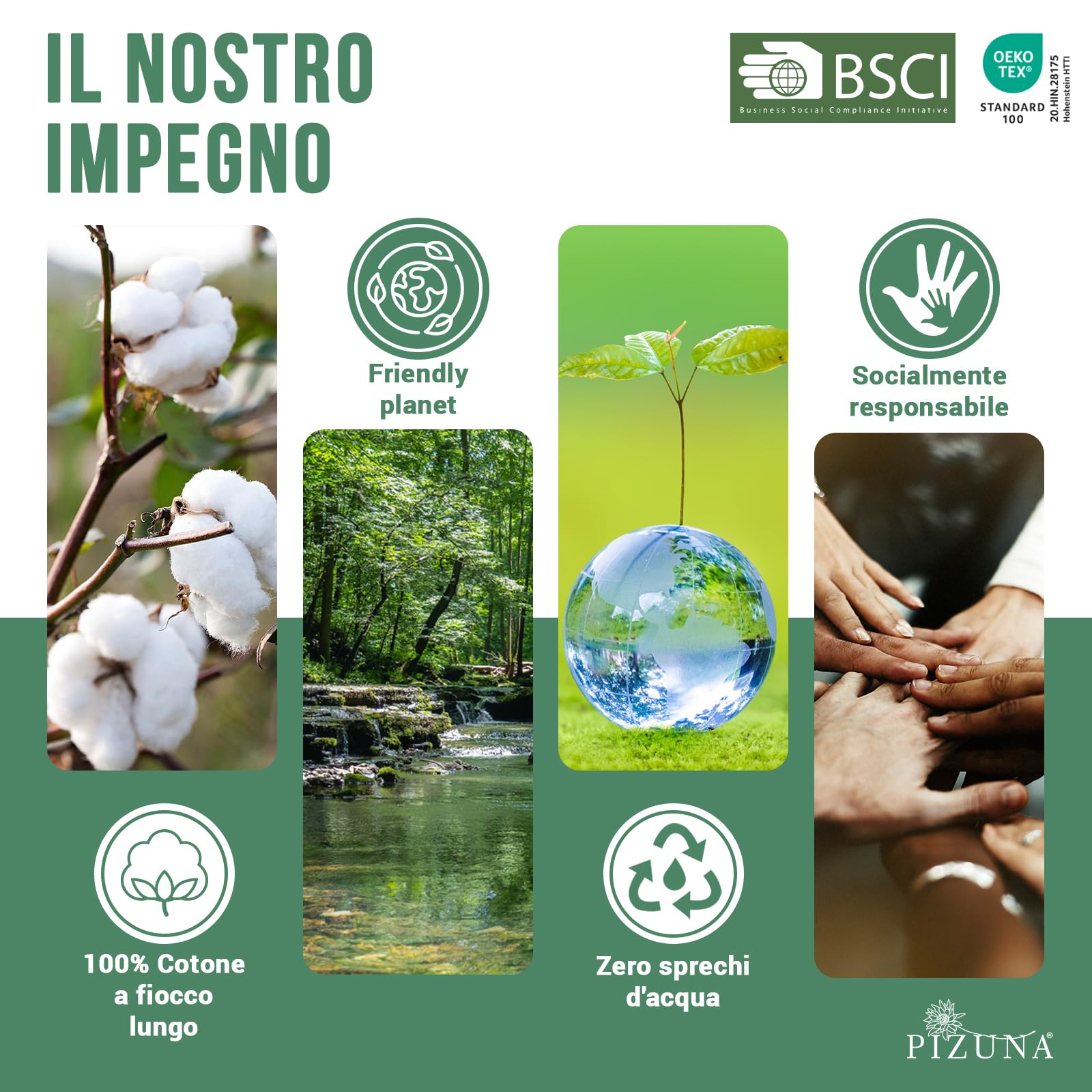 Pizuna Set lenzuola letto super king Cotone 180x200 cm Bianco, 400 fili in 100% cotone a fiocco lungo Sateen Completo lenzuola con 1 lenzuolo con angoli, 1 lenzuolo sopra, 2 federe